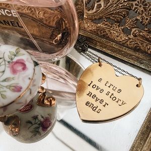 “A True Love Story Never Ends” Heart Gold Necklace